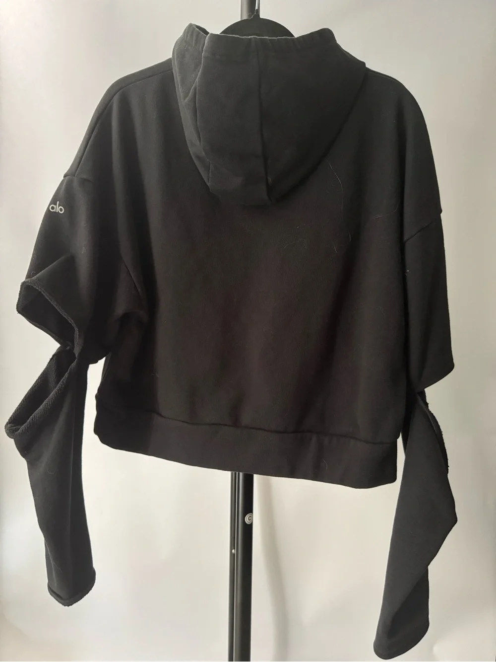 ALO Yoga Black Cropped Hoodie with Drawstring